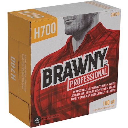 Brawny Heavy-duty Shop Towels, 9-1/10"x16-1/2", White, PK 100 GPC25070